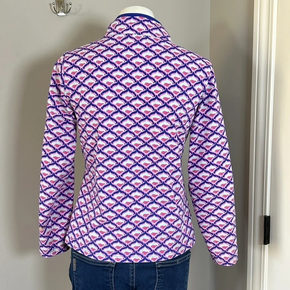 Vineyard Vines Girls Whale Tail Square Full Zip Jacket Blue Pink Sz 16